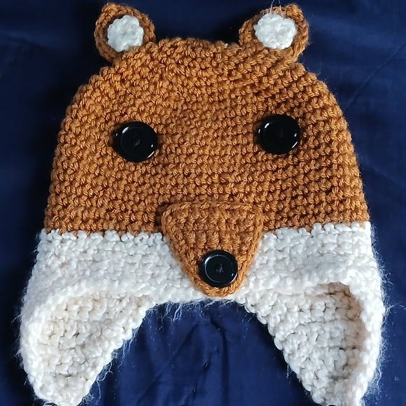 Fox Crocheted Kids Fall/Winter Hat Unisex One Size NM condition - Picture 2 of 3